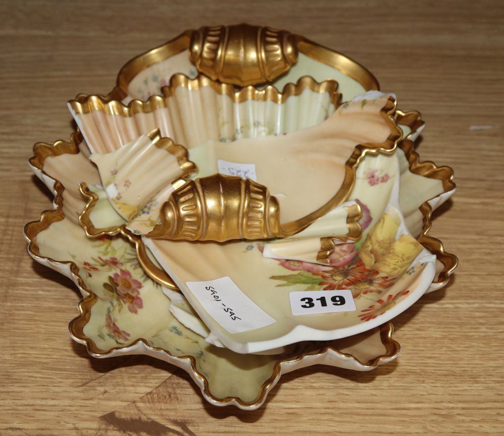 A Royal Worcester shell shaped blush floral dish and another (a.f.)